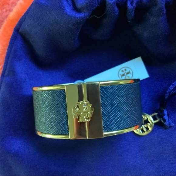 Tory Burch Logo Blue/gold Bangle Bracelet - Picture 8 of 11